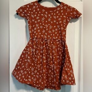 Girls' June & January Brown With White Stars Short Sleeved Ruffle Dress
